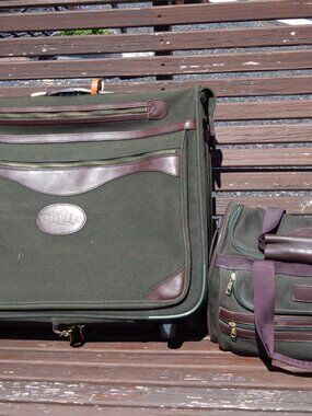 ORVIS BATTENKILL Canvas/Leather Suitcases Carry On Garment Bag LUGGAGE Set *****